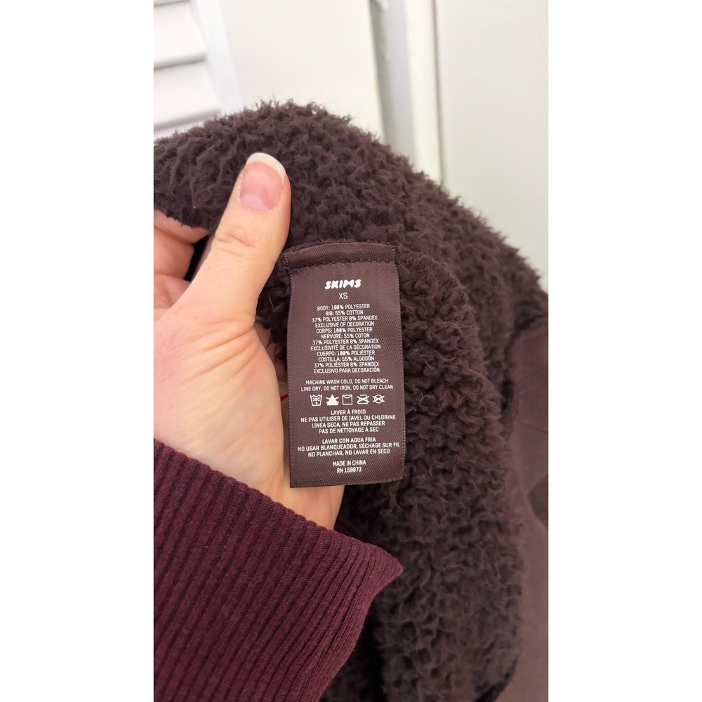 SKIMS Teddy Zip Up Hoodie Espresso Brown Cropped Fleece XS Jacket - Picture 10 of 10